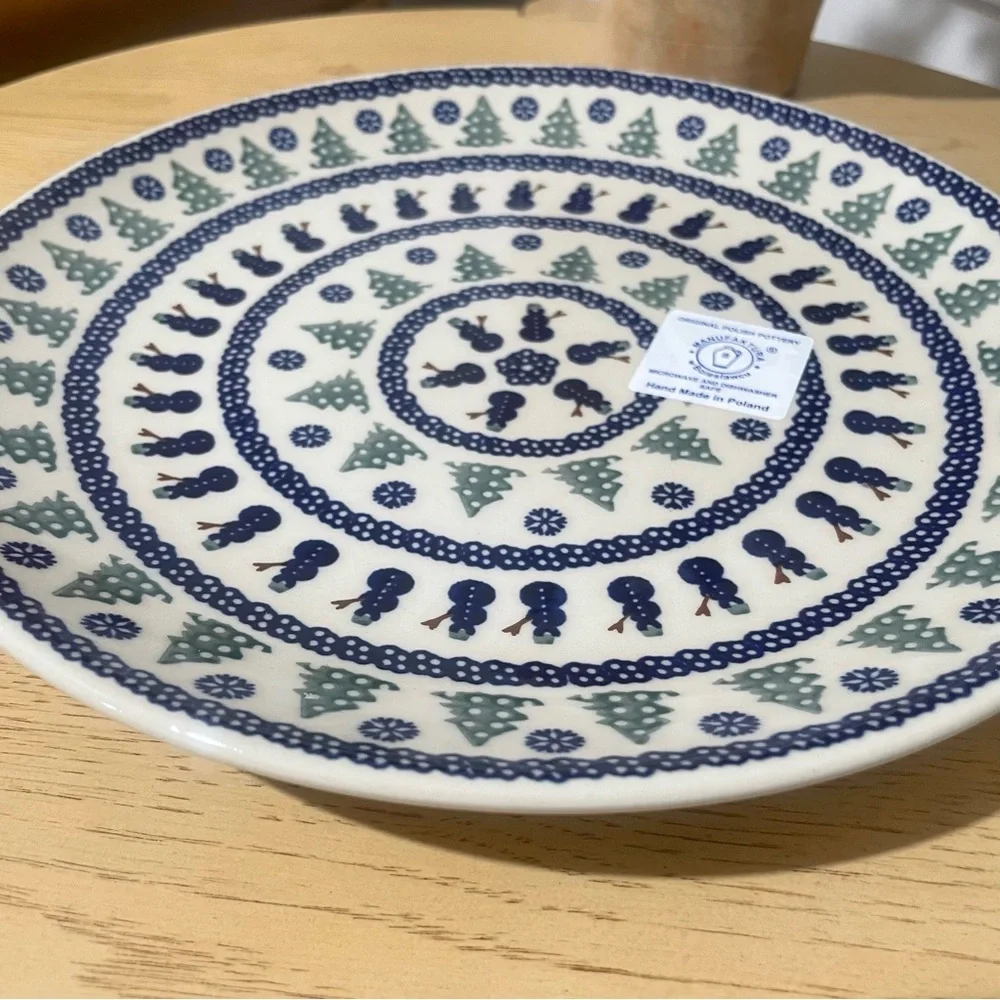 Polish Pottery Boleslawiec  Dinner 10”Plate - Snowman Trees  NEW